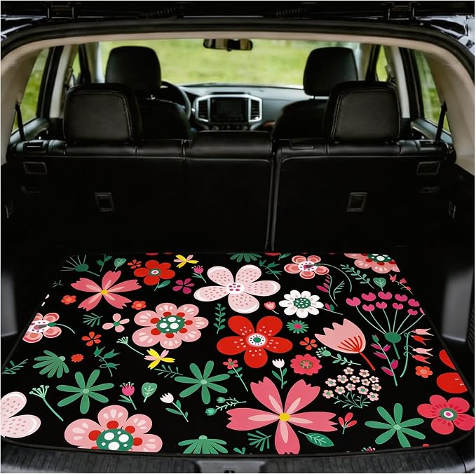 Universal Car Trunk Mat 29" x 39",Multicolor Floral,Butterfly Etc,Anti-Slip Easy to Clean, Trunk Protective Mat, Sporty Vehicle Interior Accessories Suitable for Most Car Models. by VNUVCOE