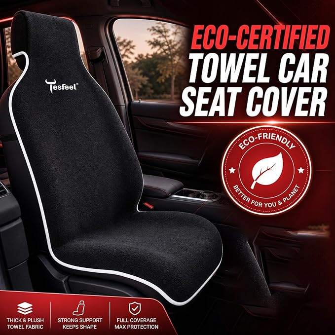 Car Seat Cover Towel 1PCS, 600g Ultra-Thick Absorbent Terry Cloth Seat Protector for Post-Gym Sweat & Beach,Universal Fit for Sedans SUV Trucks,Machine Washable Interior Protection (Black) - Image 2