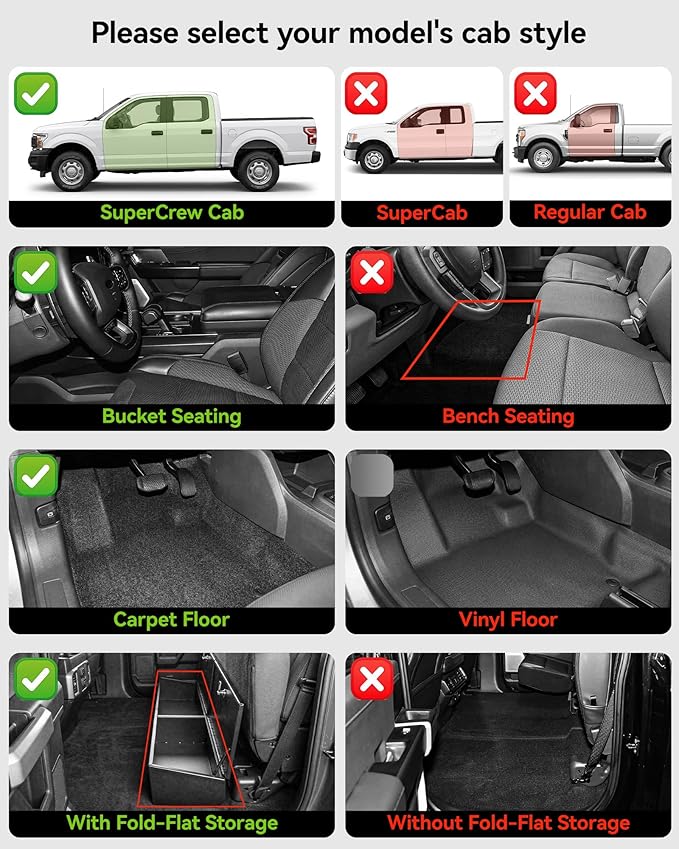 3W Floor Mats (with Metal Pedals) & Box Mat Fit for Ford F150 2015-2026 | F-150 Lightning 2022-2025 SuperCrew, TPE All Weather Car Mats Custom Fit Accessories - Image 3