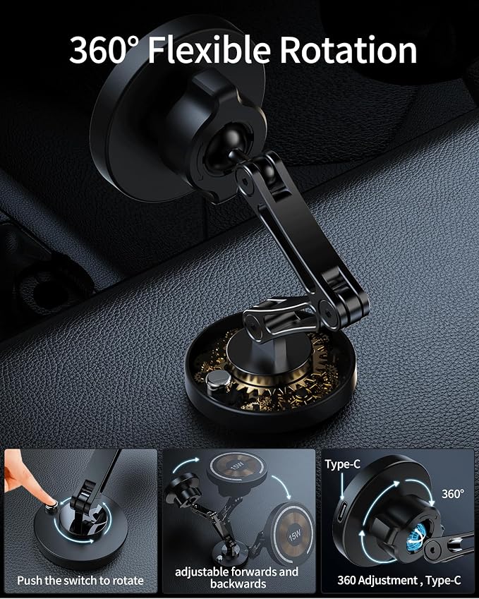 ZBF Magnetic Wireless Car Mount Charger, 15W Fast Charging for MagSafe Car Mount,Magnetic Car Phone Holder Mount, Car Cell Phone Holder Fit iPhone 17 16 15 14 13 12 All Smartphones - Image 4