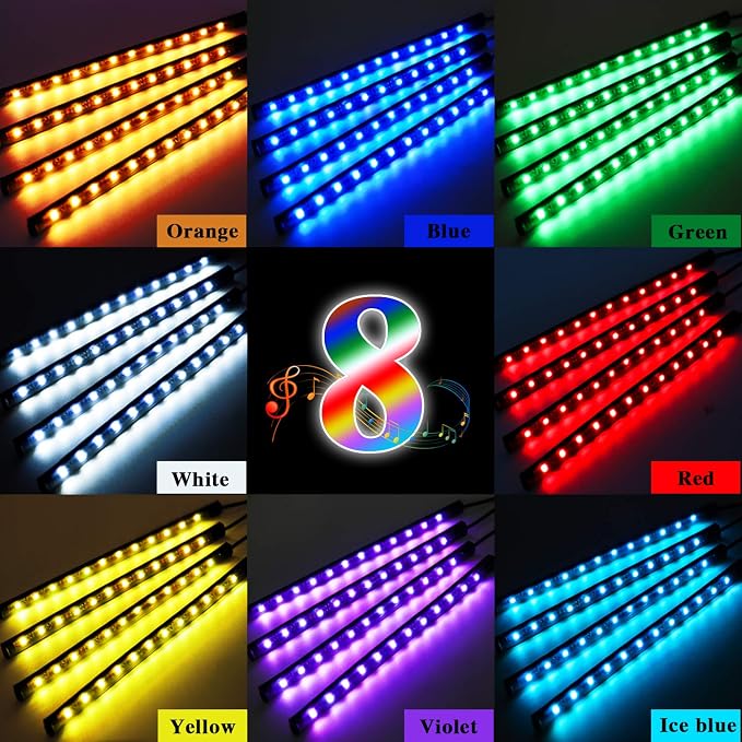 LivTee Car Led Interior Lights，4pcs 48 LED Multicolor Music Car Interior Accessories Under Dash Lighting Waterproof Kit with Sound Active Function and Wireless Remote Control, Car Charger Included - Image 4