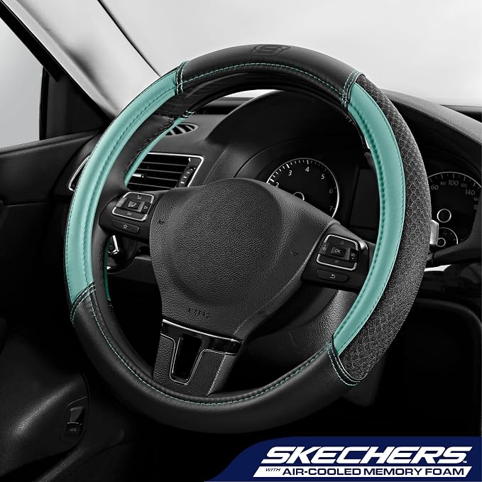 Skechers Air-Cooled Steering Wheel Cover,Air Cool Mesh Leather Car Steering Wheel Cover Universal Fit 14" 1/2-15" Car Wheel Protector for Men Women Fit Suvs,Vans,Sedans,Car,Trucks,Mint - Image 2