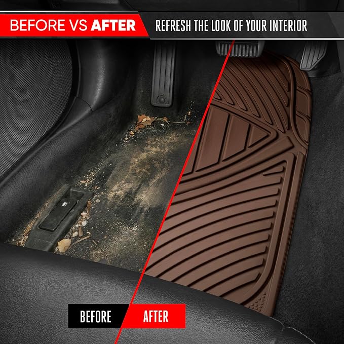 Motor Trend FlexTough Performance All Weather Rubber Car Floor Mats - 3 Piece Floor Mats Automotive Liners for Cars Truck SUV, Heavy-Duty Waterproof (Brown) - Image 8
