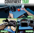 lebogner Steering Wheel Tray, Car Tray for Eating, Hook On Steering Wheel Desk for Food, Laptop and Car Accessories, Car Road Trip Must Haves Gadgets Car Table (Light Blue, with Tablet Slot) - Image 2