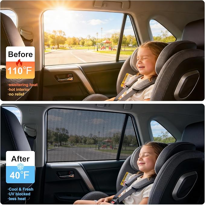 XCBTY 19-24 RAV4 Window Shade for Rear Seat Windows, 2-Pack Magnetic Mesh | Blocks 99% UV to keep baby & pets cool. One-way privacy mesh allows fresh air flow. Press clip & hold 5s for maximum grip. - Image 2