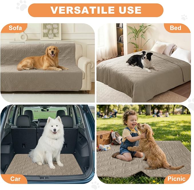 100% Waterproof Dog Bed Cover Pet Blanket， Khaki+Khaki 30"x30" | ,7-Layer Reversible Couch Covers for Dogs Met for Sofa Furniture Car Camping - Image 4