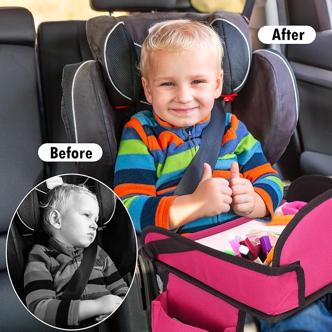 Car Seat Tray,Toddler Road Trip Essentials With Drawing Kit | Road Trip Essentials Accessories Lap Tray with iPad Holder Stand & Dry Erase Board as Travel Gifts for Kid,2PC - Image 2