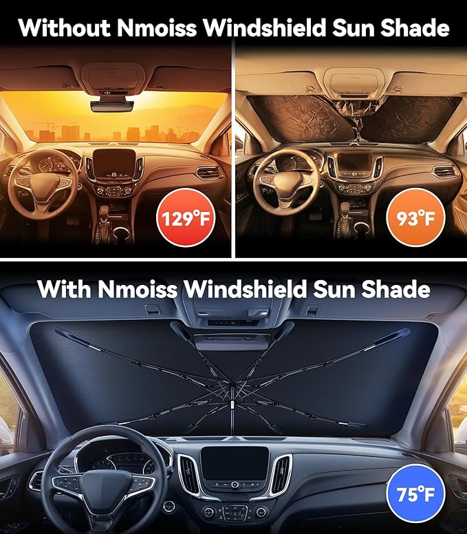 Nmoiss Windshield Sun Shade Umbrella [Vinyl Coating Heat Shield] Fit for Equinox 2010-2026 Accessories, Protect Car from Sun Rays & Heat Damage Keep Cool and Protect Interior - Image 2
