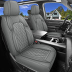 Car Seat Cover Custom Fit for Dodge Ram 1500 2500 3500 2002-2026 Faux Leather Seat Cover Set Compatible with Crew Quad Regular Cab Pickup Truck Cushions (Grey, Full Set, Curved Rear) by DuDuWang