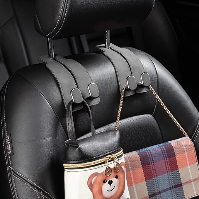 Amelity Car Headrest Hooks, Purse Hook for Car 2 Pack Gray | Universal Car Interior Accessories for Women, Available in 2/4 Pack, Storage Hanger Holds Purses, Backpacks, Grocery Bags - Image 4