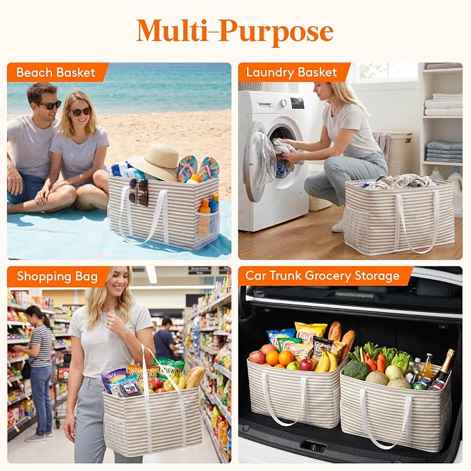 Lifewit Extra Large Tote Bag, Reusable Grocery Bags with Metal Wire Frame and Handles - Image 5