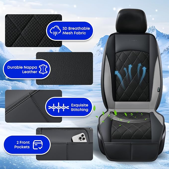 Cooling Car Seat Cover, Ventilated Seat Cushion Cooling Car Seat Pad for Summer Driving with 8 Powerful Turbo Fans Universal Fit for Car SUV Truck Van-Grey - Image 6