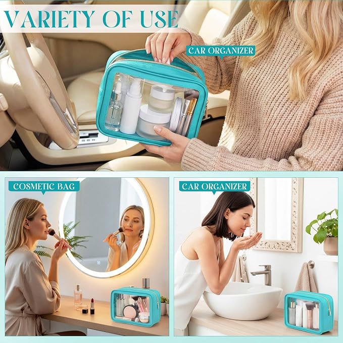 Hsei 6 Pcs Clear Makeup Bags Diaper Bag Organizer Travel Toiletry Bags with Zipper Clear Cosmetic Organizer Car Storage Pouch Bridesmaid Gift for Women Beach Vacation (Turquoise Green) - Image 6