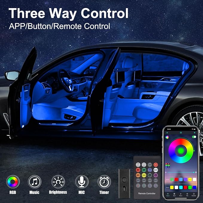 Interior Car LED Strip Lights, RGB 2 in 1 USB Car Ambient Lighting Kit | Wireless APP & Remote Control, 158 Inches Fiber Optic, Inside Neon Dash Lights with Music Mode Car Interior Accessories - Image 4