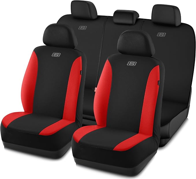 Skechers Seat Covers, Premium Breathable Polyester Car Seat Covers, Car Seat Covers Full Set Airbag Compatible, Automotive Comfort for Most Cars, Vans, Trucks, SUVs (Full Set, Red) by Unknown