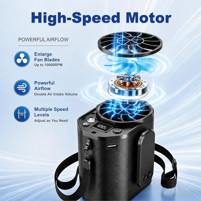 Waist Fan with Clip on: Portable 4-Speed Enlarged Fan-blades Personal Belt Fan with LED Light 6-11H of Working Time Hands-Free Neck Fan - Image 3