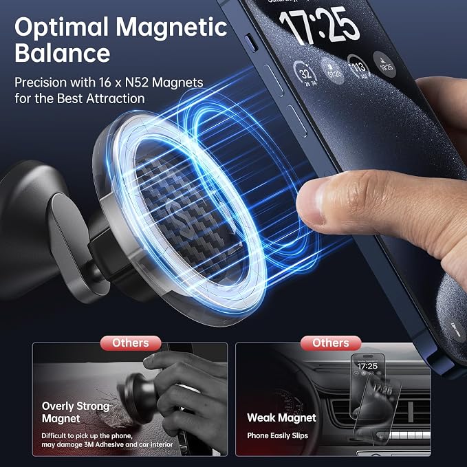SYNCWIRE MagSafe Car Mount - Flexible Rotation Magnetic Phone Holder for Dash, Strong Magnets, Universal Compatible iPhone, Samsung, Pixel - MagSafe Car Accessories | 360° Rotating Strong Magnet Phone Mount with 3M VHB Adhesive, Compatible with iPhone ... - Image 5