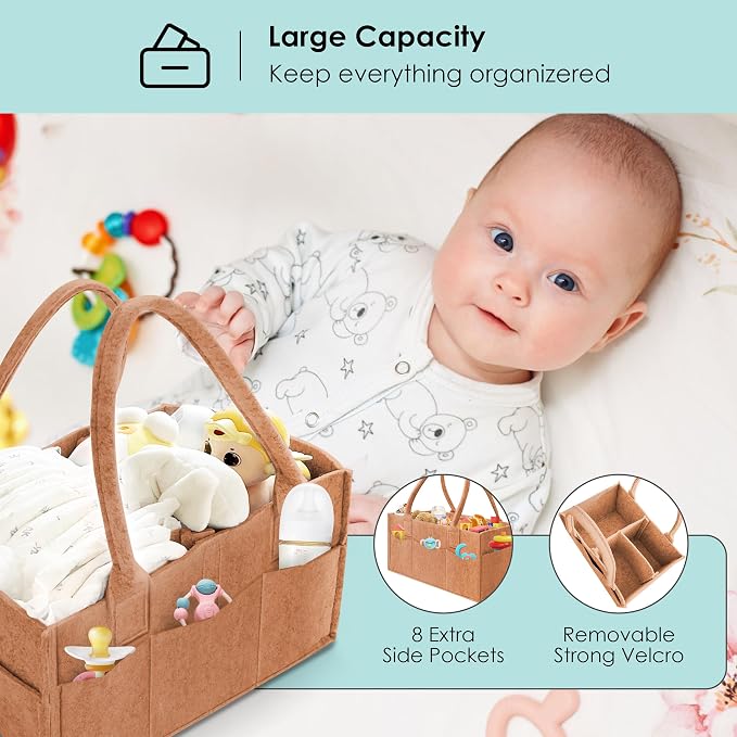 HIPHOP PANDA 2-Pack Diaper Caddy Organizer - Nursery Storage Bin & Car Organizer for Diapers, Wipes, and Baby Essentials - Dual-Color Solid Set (Caramel/Oatmeal), Regular Size - Image 4