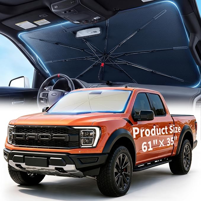 Windshield Sun Shade Umbrella | 61" L x 35" W,car window shades,windshield umbrella,umbrella sunshade for car windshield,windshield sun shade by BJBT