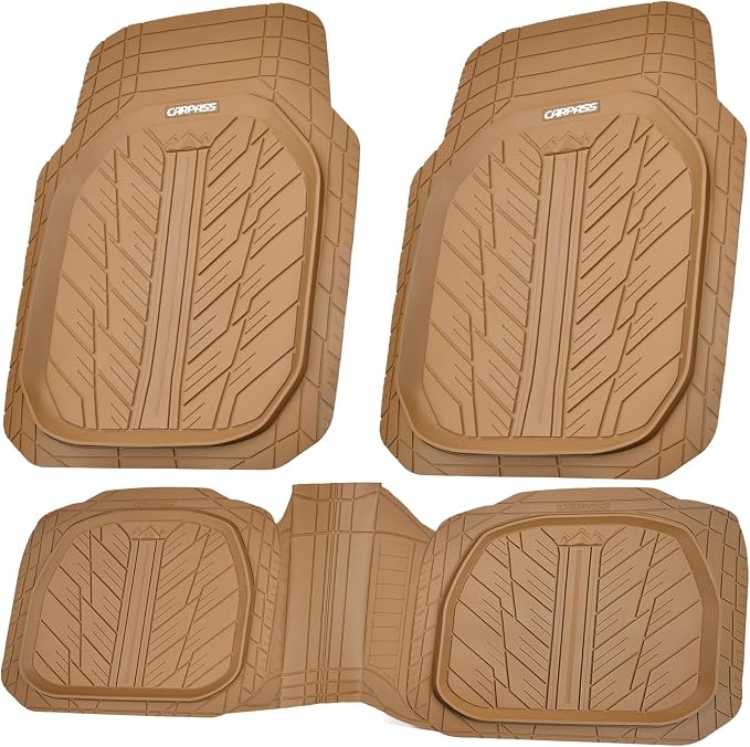 CAR PASS Tire Tread DeepDish Rubber Floor Mats for car Heavy Duty car mats All Weather, Universal XL~M Trim to Fit for Truck SUV Vehicle Automotive, Waterproof car mats 3 piece Solid Beige - Image 8