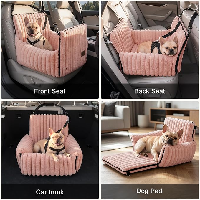 MIXJOY Dog Car Seat for Small/Medium Dogs up to 23 lbs, Multi-Functional Dog Carrier for Car with Detachable Washable Cover, Pet Travel Bed with Clip-On Safety Leash, Pink - Image 6