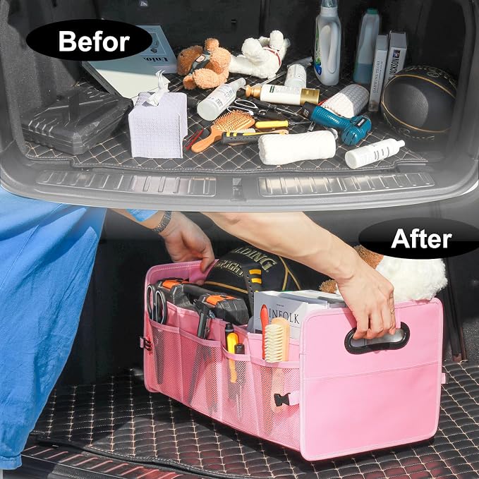 Car Trunk Organizer, Collapsible Car Organizers and Storage Large Pink | Sturdy, Strong Capacity, Clean Decor, Multi Compartment Container Box, Adjustable Car Accessories for SUV Sedan Truck - Image 9