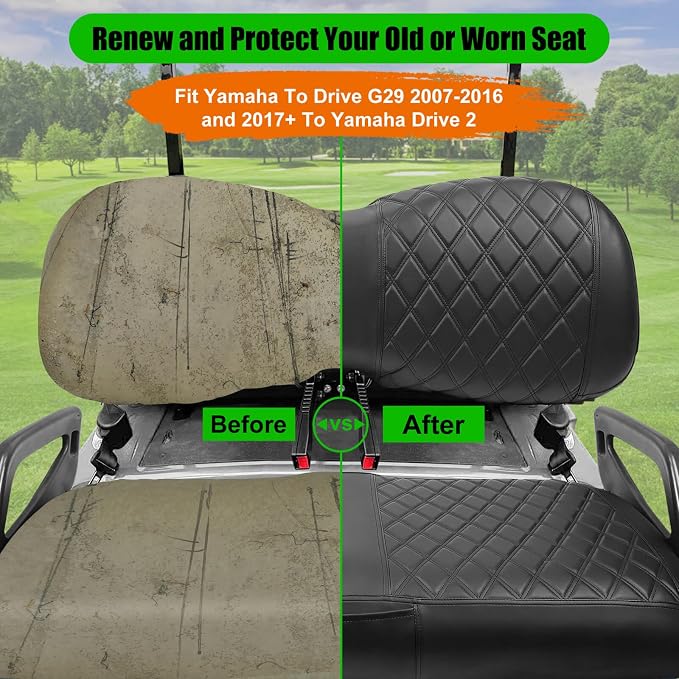 Golf Cart Seat Covers for Yamaha G29 Drive & Drive 2 Marine Leather Diamond | Protect & Refresh Worn Seats, Precise Fit, Staple-Free Install, Comfort, Anti-Scratch, Anti-Fading, Easy Clean Black - Image 2