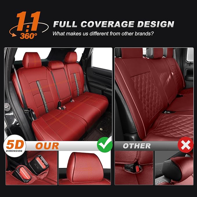 Custom Fit Bling Diamond Seat Covers for Honda CRV 2023-2026 | Full Set 5 Seats Faux Leather Automotive Glitter Crystal Sparkle Strips for Cute Women Girl, Red - Image 6