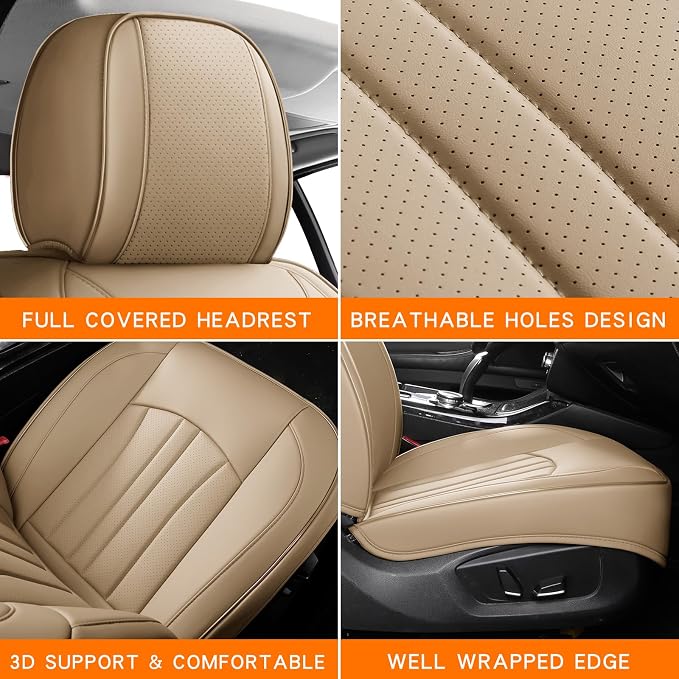 MINGBRON Car Seat Covers,Car Seat Protector Waterproof,Seat Covers Front, Car Seat Protectors,Automotive Seat Covers Fit for Most Cars Beige - Image 5