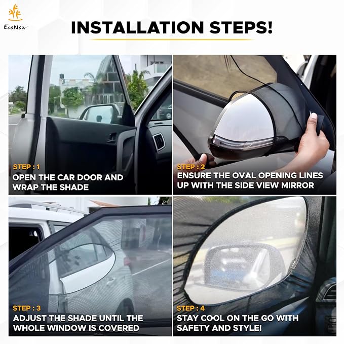 EcoNour Car Front Side Window Sun Shades Compatible for Toyota Tundra | 2 Pack Breathable Super Stretchy Mesh Sun Shade | Heat Block UV Protection Car Window Screen Covers | Mosquito Net Curtains - Image 4