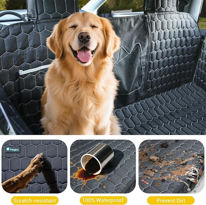 Meginc Dog Seat Covers for Tesla Model Y,Dog Hammock for Tesla with Side Flaps, 100% Waterproof Tesla Model Y Dog Accessories with Mesh Window & Headrest Protector Easy Clean up Pet Car Seat Cover - Image 5
