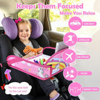 Toddler Car Seat Travel Tray FOR Road Trip Activities, Pink Unicorn | Kids Carseat Tray With 16.7" x 13.4" Smooth Dry Erase Board, Cup holders, Ddjustable Strap & Shoulder Carry Strap - Image 6