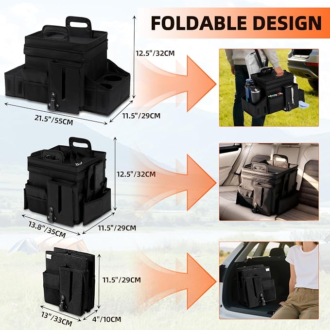 LUVHOMEE Car Organizers and Storage for Backseat & Front Seat - Collapsible Car Caddy w/Headrest Strap, Leakproof Cooler, Lid & Cup Holders | Fits Passenger Seat, Easy-Access Travel Snacks & Drinks - Image 7