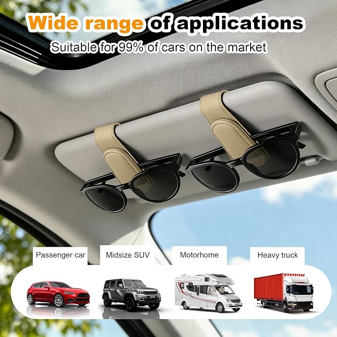 Sunglass Holder for Car Visor Magnetic Leather Visor Sunglasses Clip Eyeglass Hanger Clip for Car Sun Visor Beige 1 Pack - Image 7