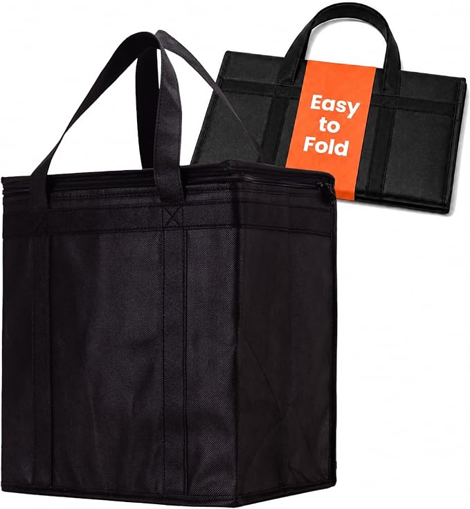 NZ home Insulated Food Bag, Portable Cooler Tote (Medium, Black, 1 Pack) | Thermal bag, For cold and hot food, Soft sided cooler, Heavy duty 3-layered tote, Grocery shopping, Beach or travel bag by NZhome