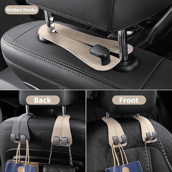 car purse hook seat headrest leather car hook for purse and bag cute 2 pack | car seat back storage hook,car purse hook headrest hanger women,purse holder for car,road trip essentials,car accessories - Image 8