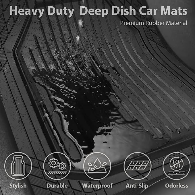 CAR PASS Heavy Duty Rubber Floor Mats for Car, Waterproof Liner Deep Dish Car Mats Full Sets, Universal Trim to Fit for SUV Truck Sedans Vans, All Weather Automotive Floor Mats 3pcs, Solid Black - Image 5
