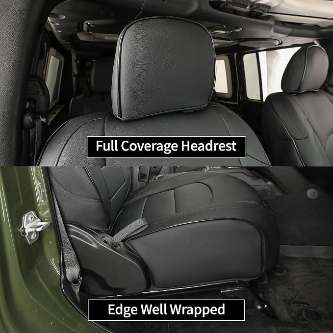 coverdream Wrangler Seat Covers Full Set for 2018-2026 Jeep Wrangler Rubicon,Sport,Sahara SUV,Rear Split Seat w/No Armrest,Fully Covered,Luxury Waterproof Leather Car Seat Protector(Black) - Image 5