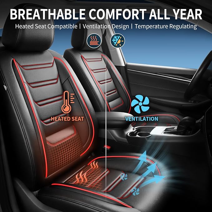 Fit Gladiator Seat Covers Fit for Jeep Gladiator 2020-2026, Full Set | Premium Leather Full Coverage Protectors, Waterproof, Breathable, Scratch Resistant, Easy Wipe, Airbag Compatible, RedTrim - Image 5