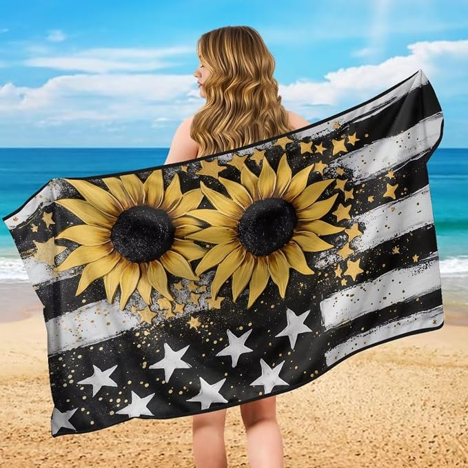American Flag Sunflower Towel Seat Covers for Cars Front Seat Only Sunflowers Car Seat Cover Protector with Storage Bag American Flag Auto Interior Accessories 4Th of July Sweat Yoga Towel - Image 5