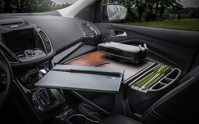 AutoExec AE-RMCD-PI-PS-21M Roadmaster Car Desk for Your Vehicle Workstation and Mobile Office, Mahogany with 400 watt Power Inverter and Printer Stand | Vehicle Workstation, Mobile Office, 400 Watt Power Inverter, Printer Stand - Image 2