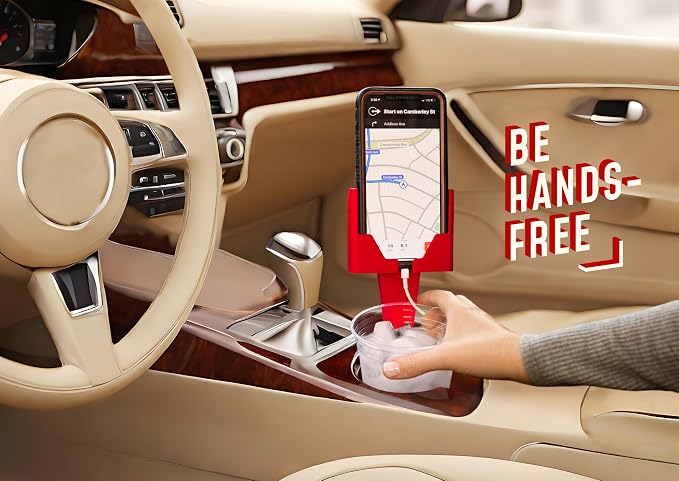 Cup Holder Phone Holder Mount for Car - Universal Adjustable Expander Cradle Hands-Free Driving - Compatible with All Smartphones Car Mount for iPhone Samsung Google Android Mobile Accessories Red - Image 6