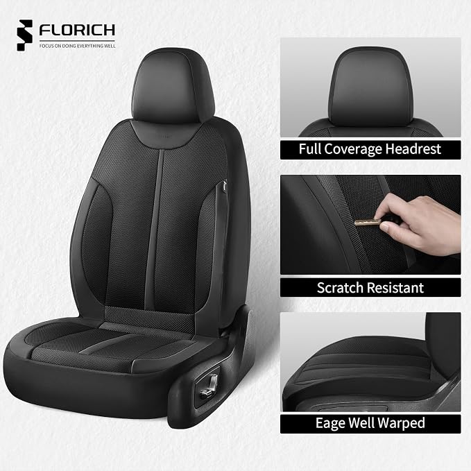Seat Covers, Car Seat Covers Front Seat, Black Seat Covers for Cars 2 Seats, Breathable Car Seat Protector, Front Car Seat Cushion, Automotive Seat Covers Universal Fit for Most Cars SUV Trucks - Image 3