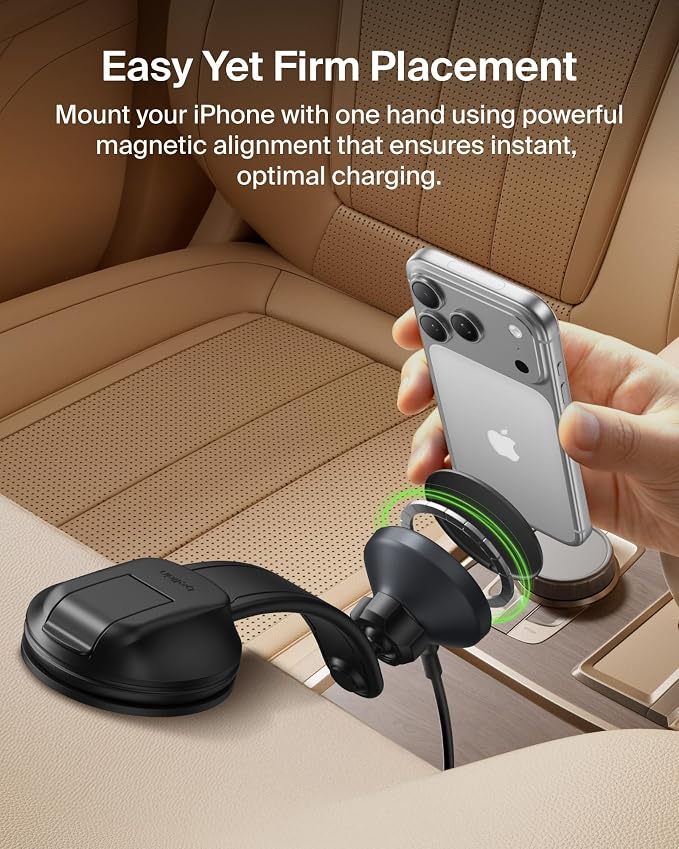 Belkin Qi2 15W Magnetic Wireless Dash Mount, Fast Charging Car Charger | MagSafe Compatible, iPhone 15/16/17, Samsung Galaxy S26, AirPods, iPads, MacBook, Chromebook, Car Phone Charger - Image 4