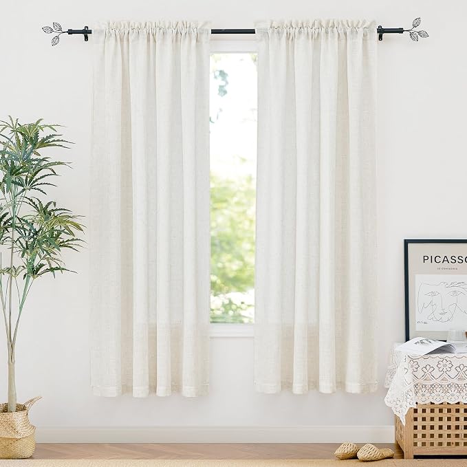 RYB HOME Linen Curtains 72 inches Long for Home Office | Rod Pocket & Light Filtering, Soft Thick Linen Burlap, Privacy Assured, Rod Pocket, W34 x L72, Linen, 2 Panels Set by RYBHOME