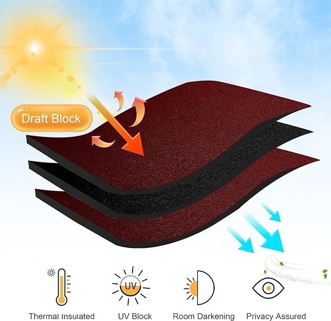 RYB HOME Short Blackout Curtains for Bedroom, Room Darkening Insulated | Rod Pocket, Summer Heat Light UV Blocking, Energy Saving, Drapes for Nursery, W34 x L45, Burgundy Red, 2 Panels - Image 3