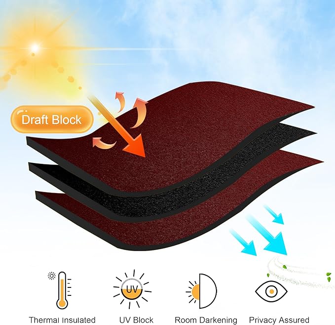 RYB HOME RV Curtains for Camper Windows, Mini Small Blackout Curtain Tiers | Thermal Insulated,Sunlight Heat Light Blocking,Privacy Portable Curtains for Travel Trailer,W34 x L24,Burgundy Red,2 Panels - Image 3