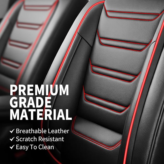 Fit Venue Seat Covers Custom Fit for Hyundai Venue 2020-2026, Front Pair | Premium Leather Full Coverage Protectors, Waterproof, Breathable, Scratch Resistant, Easy Wipe, Airbag Compatible, RedTrim - Image 5