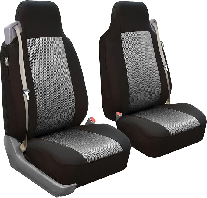 FH Group FH-FB302114 All Purpose Flat Cloth Car Seat Covers Gray/Black Color with F11306 Vinyl Floor Mats- Fit Most Car, Truck, SUV, or Van - Image 2