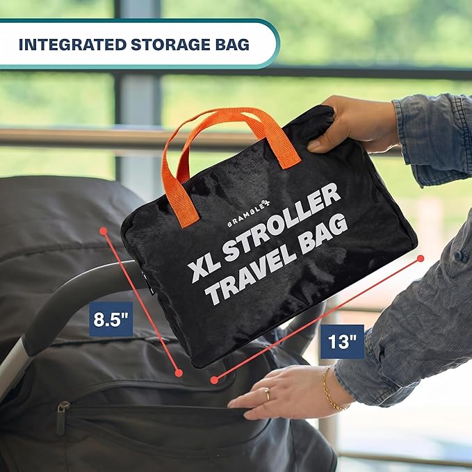 Bramble - XL Double Stroller Bag for Airplane Gate Check - Water Resistant Ballistic Nylon Travel Bag with Padded Neoprene Straps, Carry Pouch & ID Window - 39 x 26 x 16 Inches (Black) - Image 5